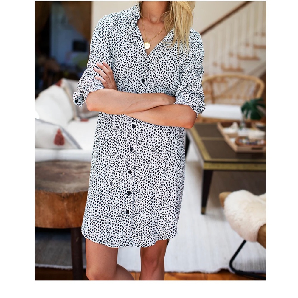 Emerson Fry White Shirt Dress with Black Dot Print